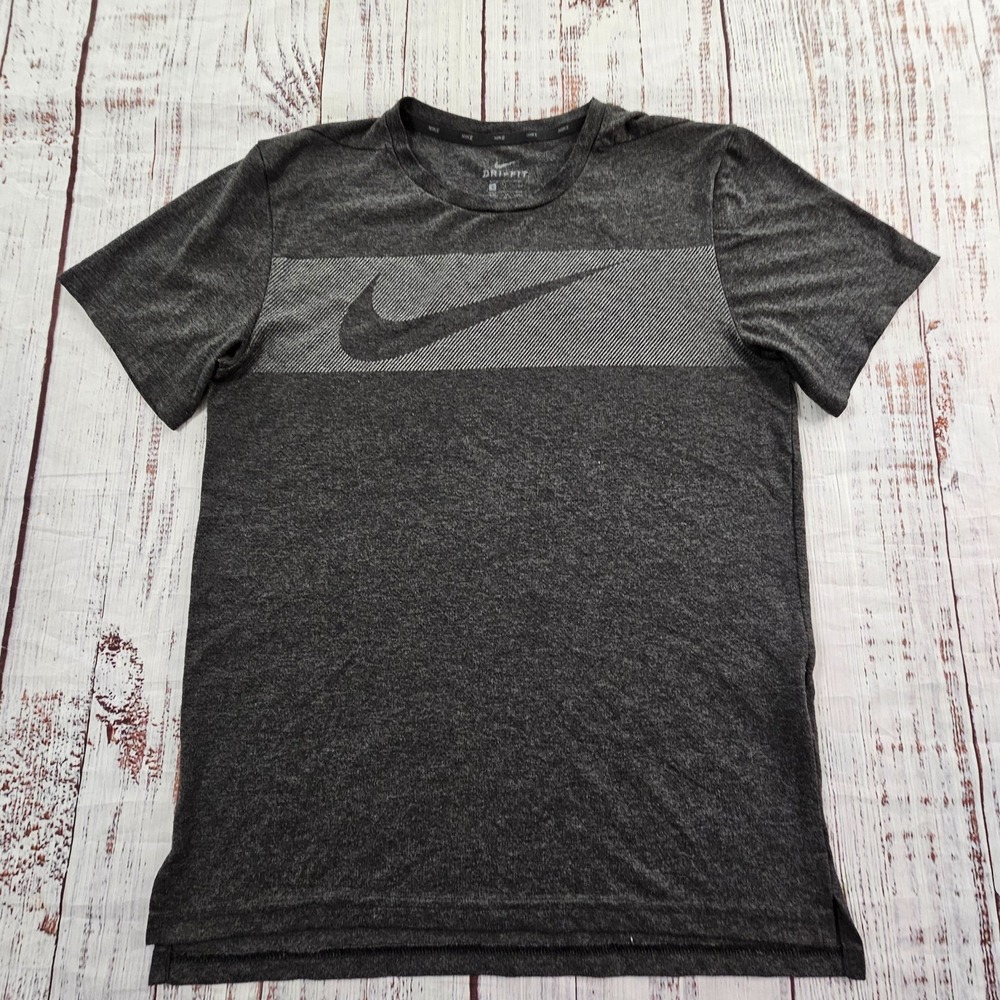 Nike Dri-Fit Swoosh Logo Gray Short Sleeve Tri-Blend T-Shirt Men's S